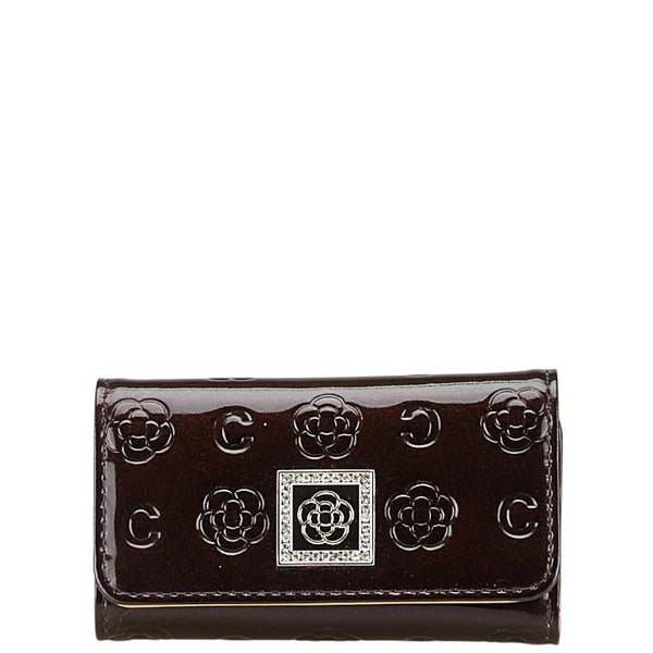 クレイサス 花柄 ラインストーン キーケース 4連 ブラウン エナメル レディース CLATHAS 【中古】