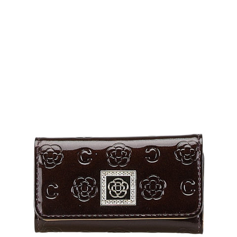 クレイサス 花柄 ラインストーン キーケース 4連 ブラウン エナメル レディース CLATHAS 【中古】