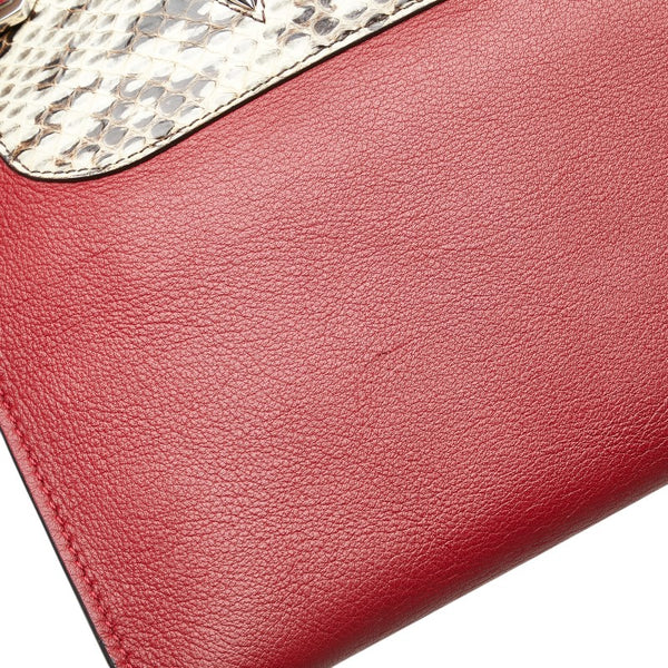 フェンディ バグズアイ モンスター クラッチバッグ 8M0370 レッド レザー パイソン メンズ FENDI 【中古】
