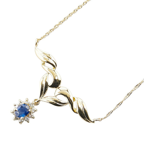 K18YG イエローゴールド サファイア ダイヤ0.10ct ペンダントネックレス レディース 【中古】