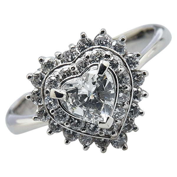 Pt900 プラチナ ダイヤ0.53ct ダイヤ0.50ct ハート モチーフ リング 指輪 レディース 11号 【中古】
