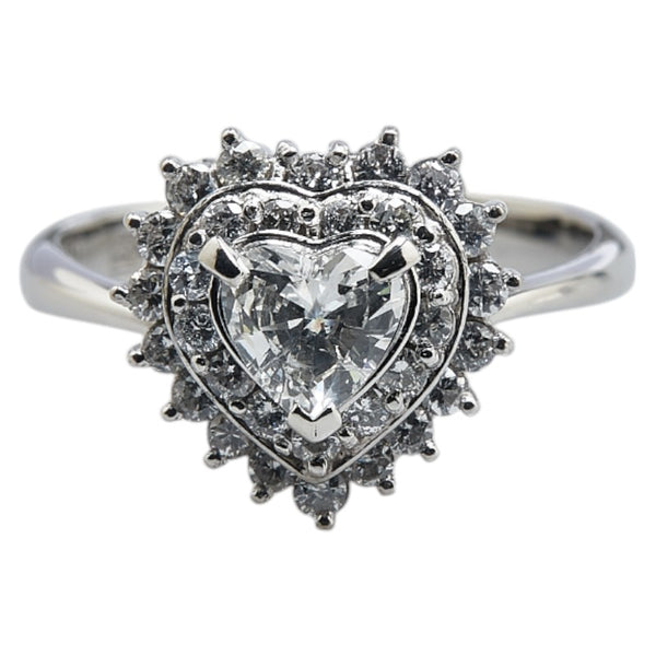 Pt900 プラチナ ダイヤ0.53ct ダイヤ0.50ct ハート モチーフ リング 指輪 レディース 11号 【中古】