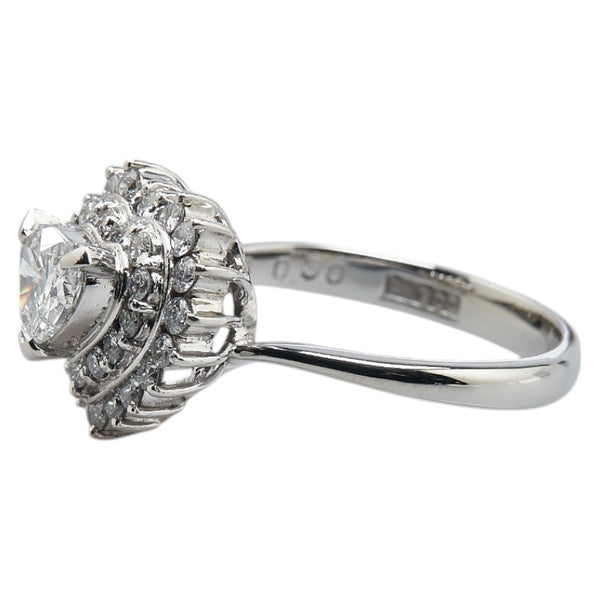 Pt900 プラチナ ダイヤ0.53ct ダイヤ0.50ct ハート モチーフ リング 指輪 レディース 11号 【中古】
