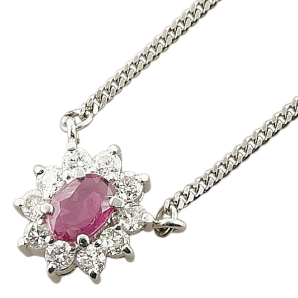 Pt850 プラチナ ルビー0.34ct ダイヤ0.32ct プチ ネックレス レディース 【中古】