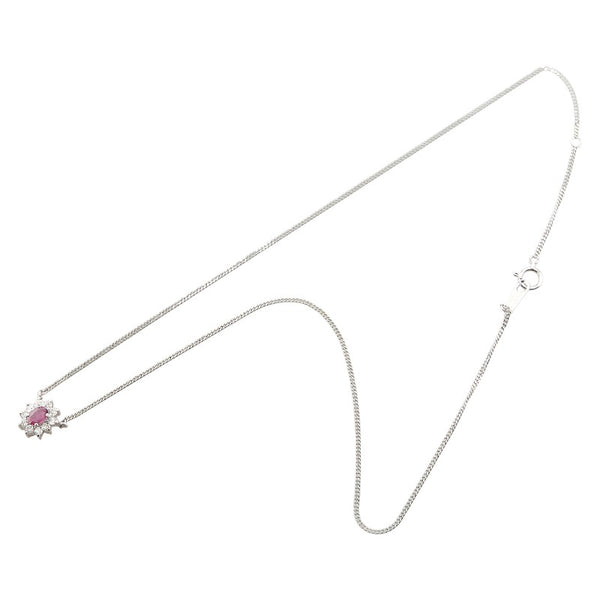 Pt850 プラチナ ルビー0.34ct ダイヤ0.32ct プチ ネックレス レディース 【中古】