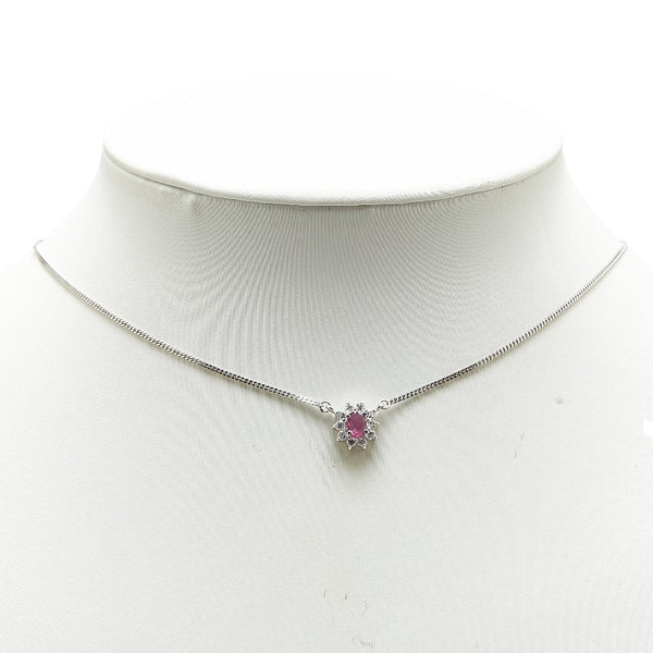 Pt850 プラチナ ルビー0.34ct ダイヤ0.32ct プチ ネックレス レディース 【中古】