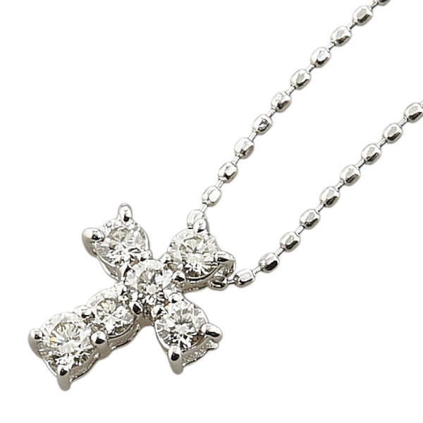 K18WG ホワイトゴールド ダイヤ0.30ct クロス 十字架 モチーフ ペンダントネックレス レディース 【中古】