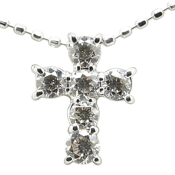 K18WG ホワイトゴールド ダイヤ0.30ct クロス 十字架 モチーフ ペンダントネックレス レディース 【中古】