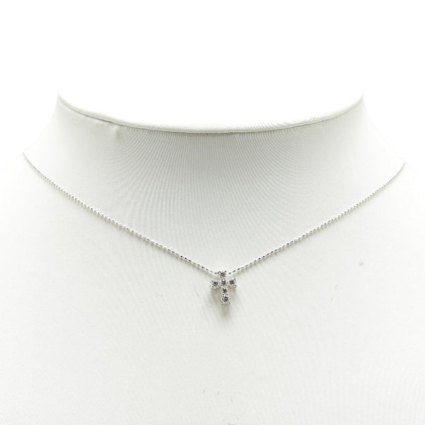 K18WG ホワイトゴールド ダイヤ0.30ct クロス 十字架 モチーフ ペンダントネックレス レディース 【中古】