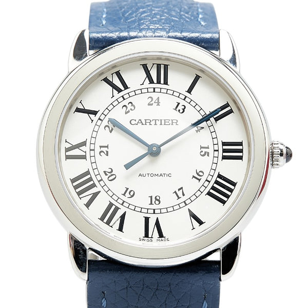 カルティエ ロンドソロ 腕時計 WSRN0021 自動巻き シルバー文字盤 ステンレススチール レザー ユニセックス CARTIER 【中古】