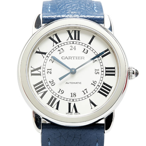 カルティエ ロンドソロ 腕時計 WSRN0021 自動巻き シルバー文字盤 ステンレススチール レザー ユニセックス CARTIER 【中古】
