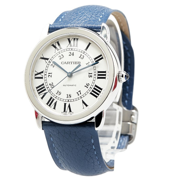 カルティエ ロンドソロ 腕時計 WSRN0021 自動巻き シルバー文字盤 ステンレススチール レザー ユニセックス CARTIER 【中古】