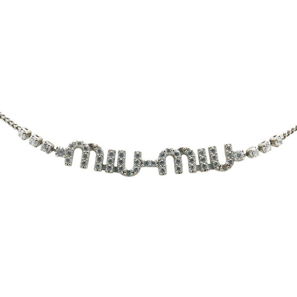 ミュウミュウ ロゴ ネックレス シルバー メタル ラインストーン レディース MIUMIU 【中古】