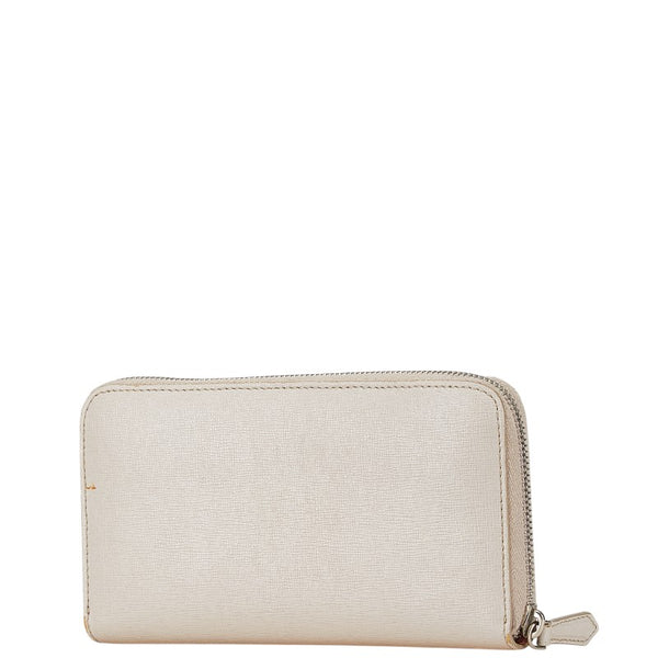 フェンディ モンスター 長財布 グレー ピンク レッド レザー レディース FENDI 【中古】