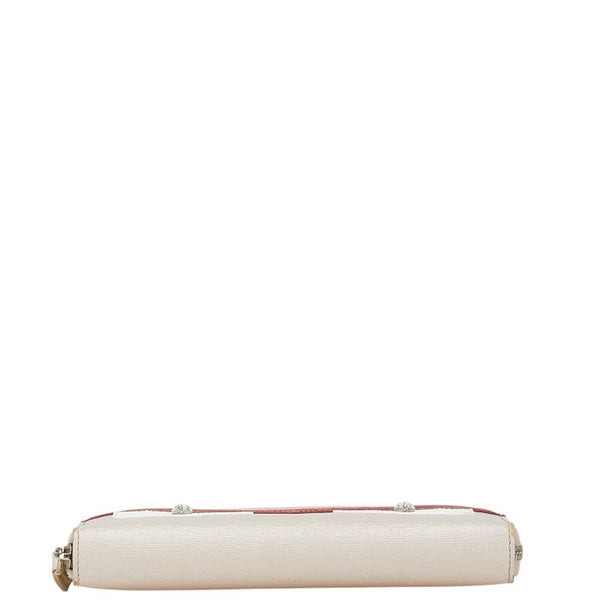 フェンディ モンスター 長財布 グレー ピンク レッド レザー レディース FENDI 【中古】