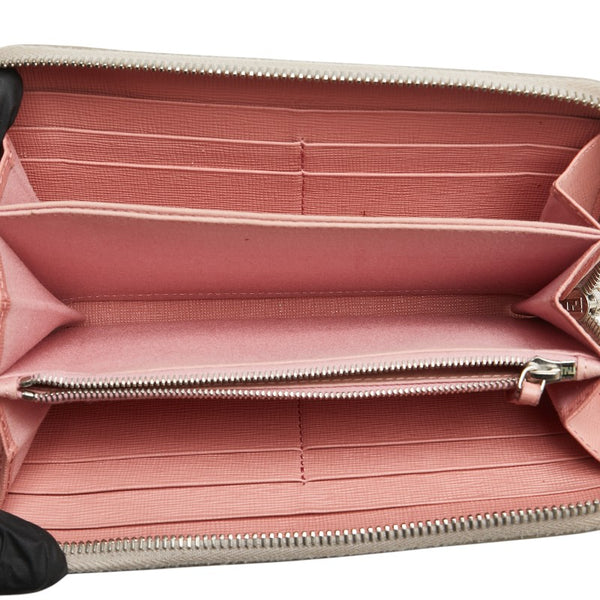 フェンディ モンスター 長財布 グレー ピンク レッド レザー レディース FENDI 【中古】