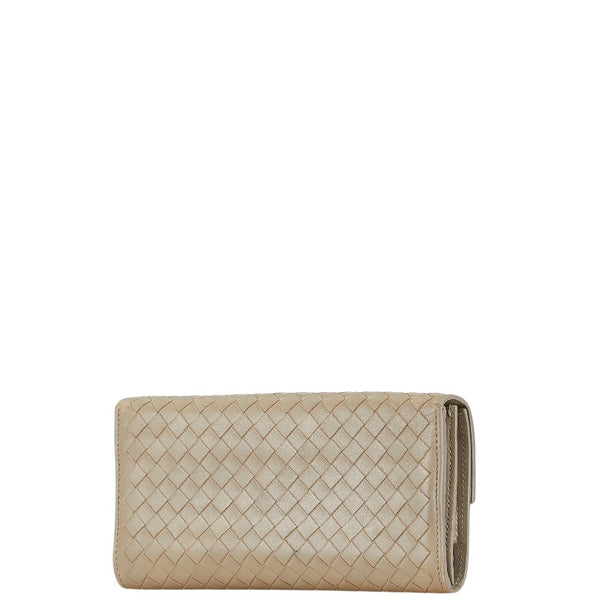 ボッテガヴェネタ イントレチャート 二つ折り財布 ベージュ レザー レディース BOTTEGAVENETA 【中古】