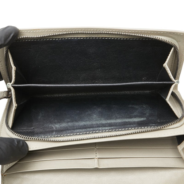 ボッテガヴェネタ イントレチャート 二つ折り財布 ベージュ レザー レディース BOTTEGAVENETA 【中古】