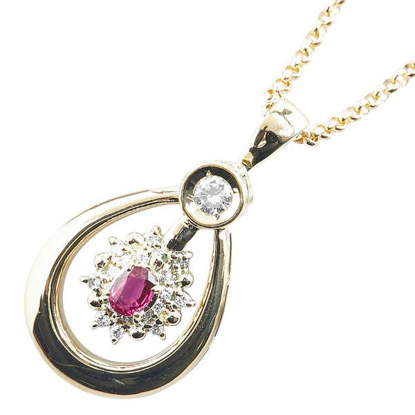 K18YG イエローゴールド ルビー0.46ct ダイヤ0.32ct ペンダントネックレス レディース 【中古】