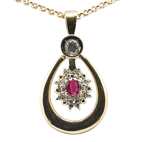 K18YG イエローゴールド ルビー0.46ct ダイヤ0.32ct ペンダントネックレス レディース 【中古】