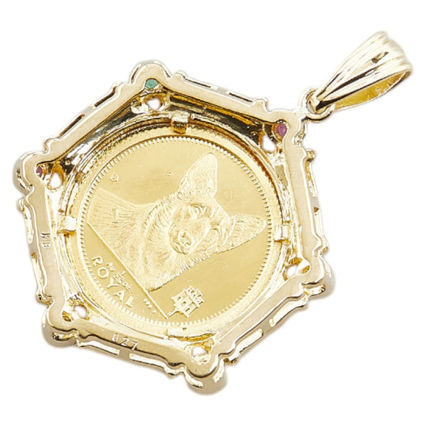 K24 ゴールド K18YG イエローゴールド エメラルド ルビー エリザベス2世 ジブラルタル ロイヤルドッグ 金貨 ペンダントトップ レディース 【中古】