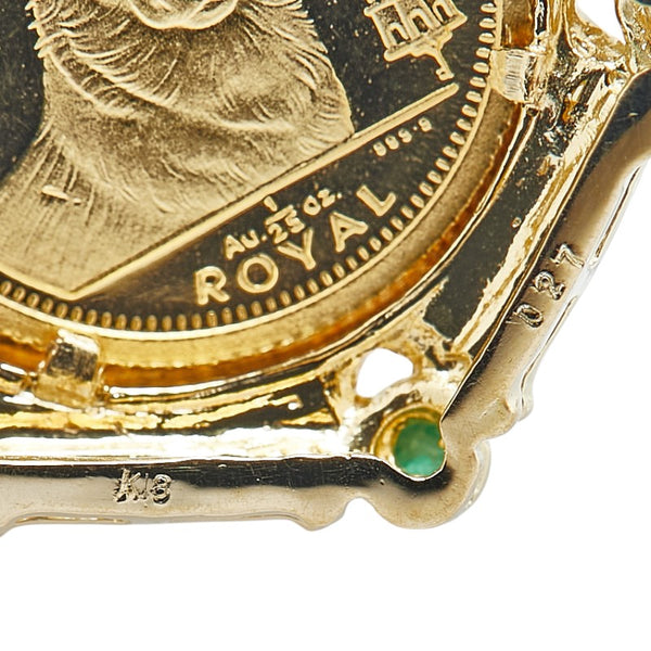 K24 ゴールド K18YG イエローゴールド エメラルド ルビー エリザベス2世 ジブラルタル ロイヤルドッグ 金貨 ペンダントトップ レディース 【中古】