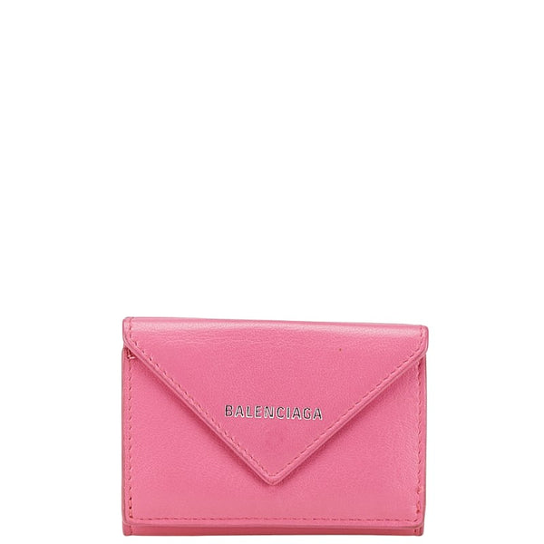 バレンシアガ ペーパーミニ 三つ折り財布 391446 ピンク レザー レディース BALENCIAGA 【中古】