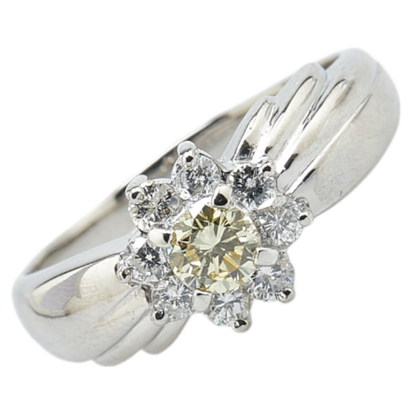 Pt900 プラチナ イエローダイヤ0.299ct ダイヤ0.37ct フラワー 花 モチーフ リング 指輪 レディース 15.5号 【中古】