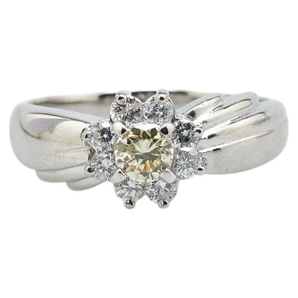 Pt900 プラチナ イエローダイヤ0.299ct ダイヤ0.37ct フラワー 花 モチーフ リング 指輪 レディース 15.5号 【中古】