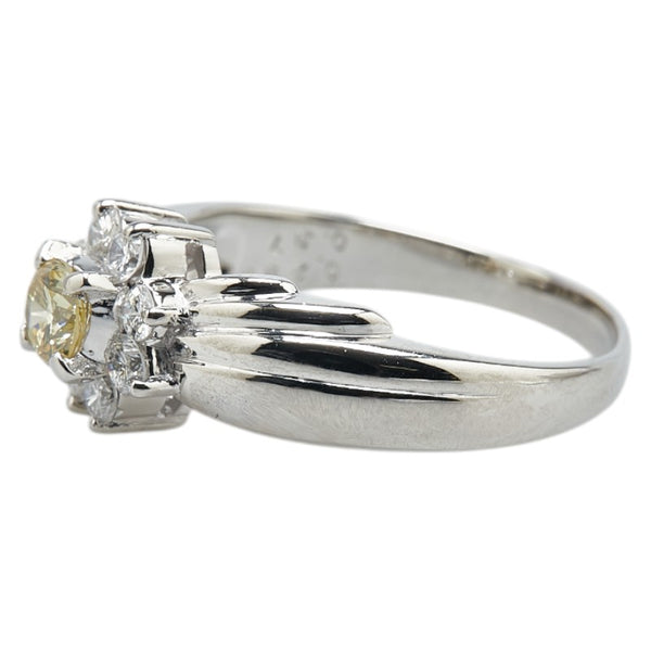 Pt900 プラチナ イエローダイヤ0.299ct ダイヤ0.37ct フラワー 花 モチーフ リング 指輪 レディース 15.5号 【中古】