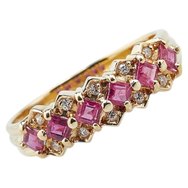 K18YG イエローゴールド ルビー0.52ct ダイヤ0.06ct リング 指輪 レディース 10号 【中古】