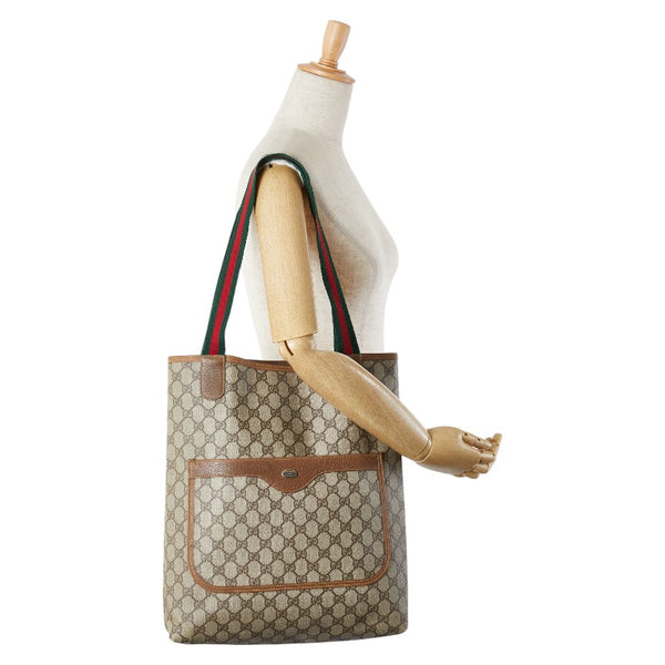 グッチ オールドグッチ　シェリーライン ハンドバッグ トートバッグ 40 02 003 ベージュ PVC レザー レディース GUCCI 【中古】