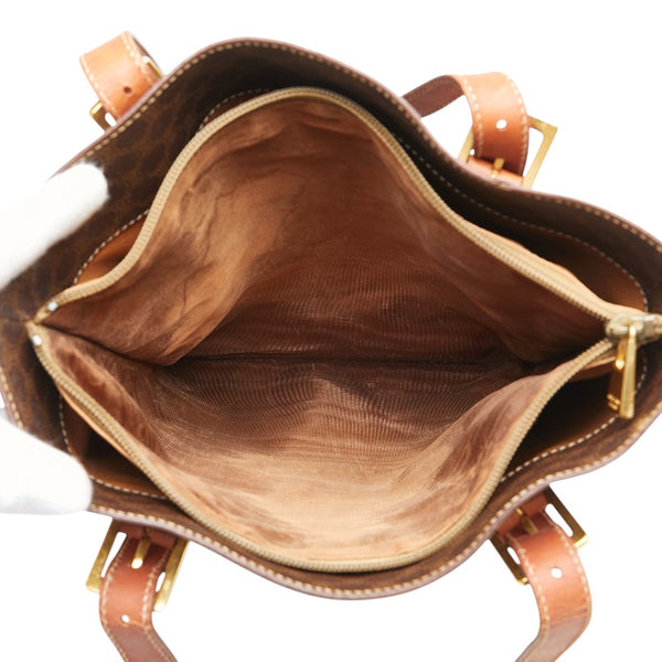 セリーヌ マカダム トートバッグ ハンドバッグ ブラウン PVC レザー レディース CELINE 【中古】
