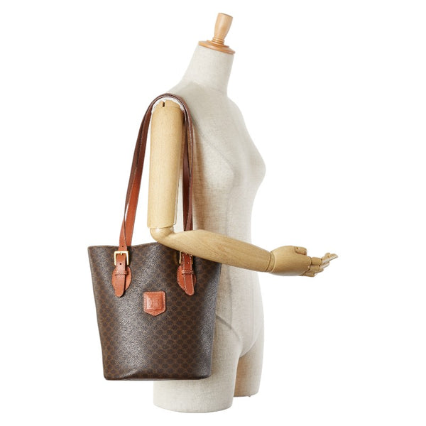 セリーヌ マカダム トートバッグ ハンドバッグ ブラウン PVC レザー レディース CELINE 【中古】