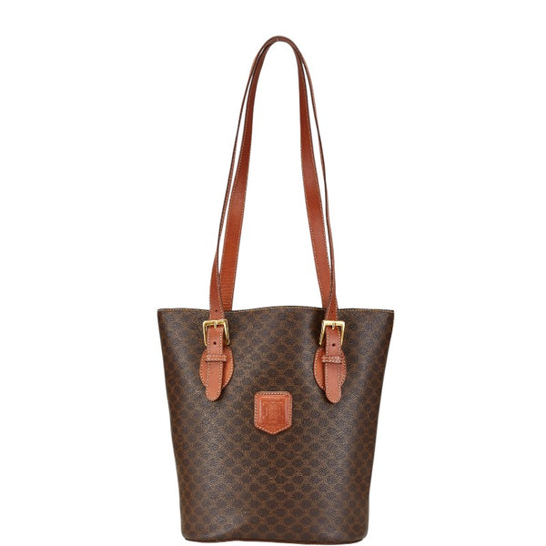 セリーヌ マカダム トートバッグ ハンドバッグ ブラウン PVC レザー レディース CELINE 【中古】