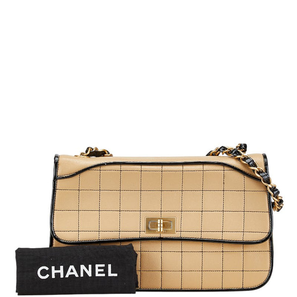シャネル チョコバー ワンショルダーバッグ ベージュ ブラック ラムスキン レディース CHANEL 【中古】