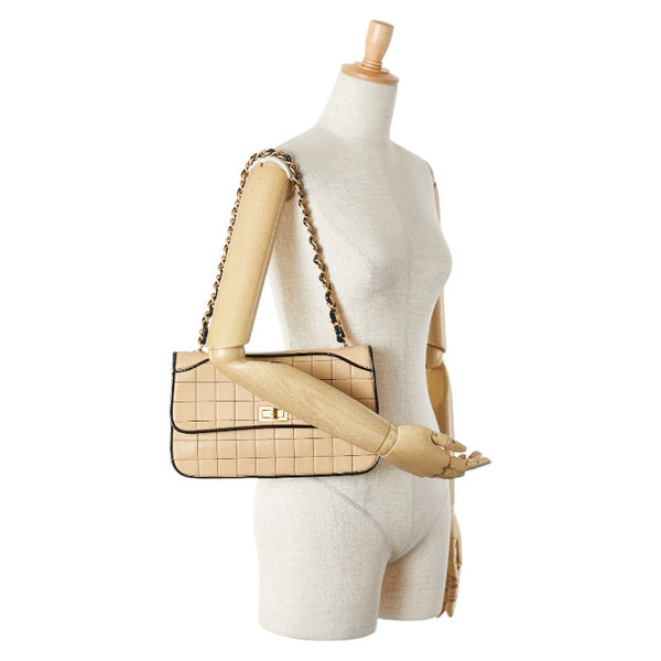 シャネル チョコバー ワンショルダーバッグ ベージュ ブラック ラムスキン レディース CHANEL 【中古】