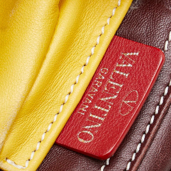 ヴァレンティノ ロックスタッズ 斜め掛け ショルダーバッグ ブラウン イエロー レザー レディース VALENTINO 【中古】
