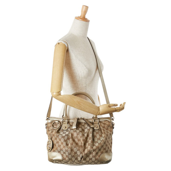 グッチ GGキャンバス スーキー ハンドバッグ ショルダーバッグ 2WAY 247902 ブラウン ゴールド キャンバス レザー レディース GUCCI 【中古】