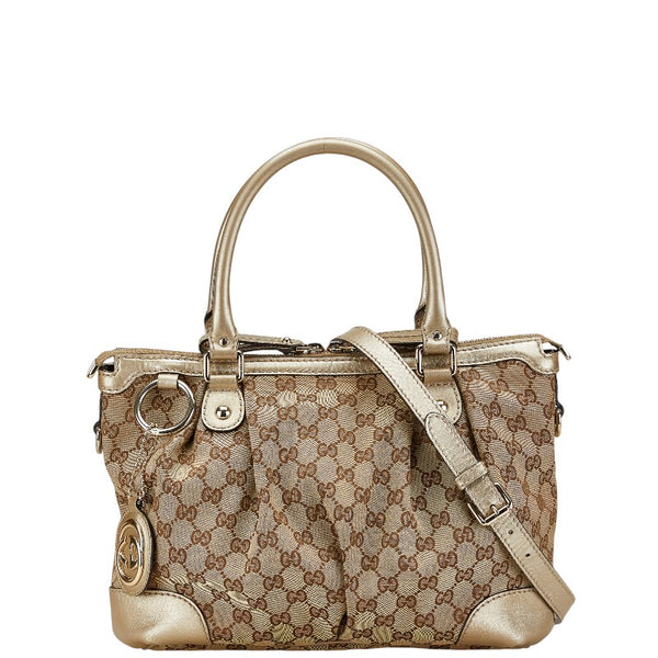 グッチ GGキャンバス スーキー ハンドバッグ ショルダーバッグ 2WAY 247902 ブラウン ゴールド キャンバス レザー レディース GUCCI 【中古】