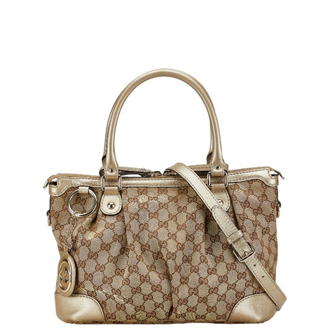 グッチ GGキャンバス スーキー ハンドバッグ ショルダーバッグ 2WAY 247902 ブラウン ゴールド キャンバス レザー レディース GUCCI 【中古】