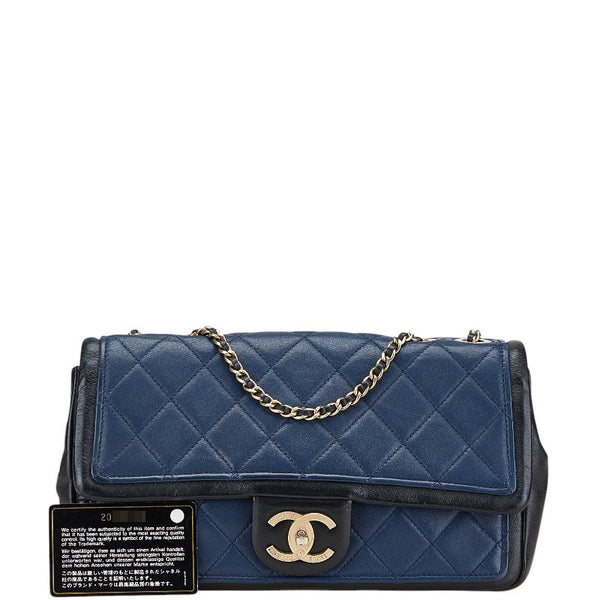 シャネル ココマーク マトラッセ バイカラー チェーン ショルダーバッグ ネイビー ブラック ラムスキン レディース CHANEL 【中古】