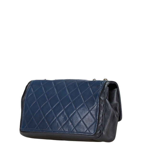 シャネル ココマーク マトラッセ バイカラー チェーン ショルダーバッグ ネイビー ブラック ラムスキン レディース CHANEL 【中古】