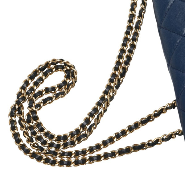 シャネル ココマーク マトラッセ バイカラー チェーン ショルダーバッグ ネイビー ブラック ラムスキン レディース CHANEL 【中古】
