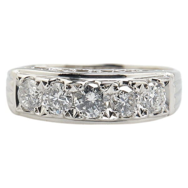 Pt900 プラチナ ダイヤ1.00ct 一文字 リング 指輪 メンズ 16号 【中古】