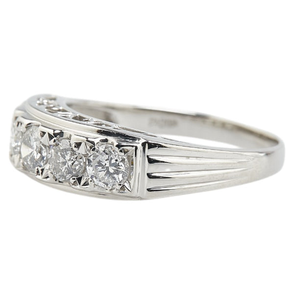 Pt900 プラチナ ダイヤ1.00ct 一文字 リング 指輪 メンズ 16号 【中古】