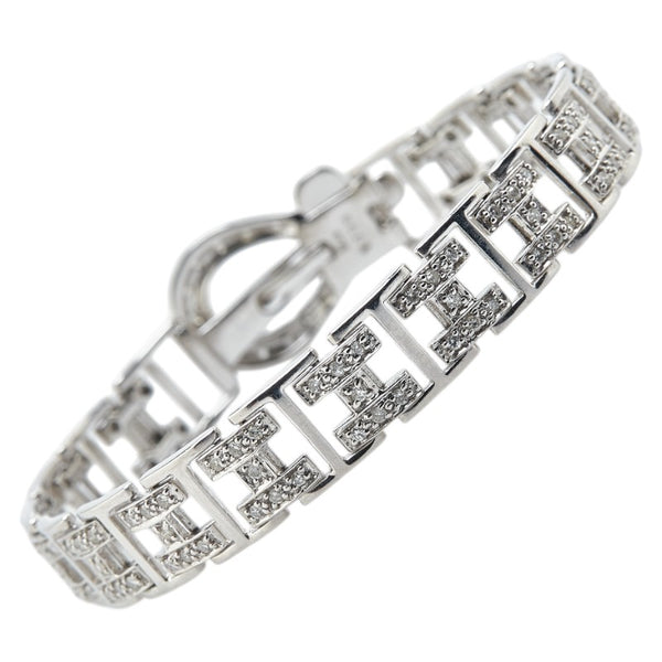 K18WG ホワイトゴールド ダイヤ1.05ct ベルト モチーフ ブレスレット レディース 【中古】