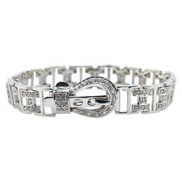 K18WG ホワイトゴールド ダイヤ1.05ct ベルト モチーフ ブレスレット レディース 【中古】