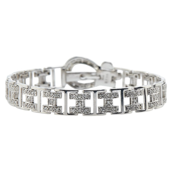 K18WG ホワイトゴールド ダイヤ1.05ct ベルト モチーフ ブレスレット レディース 【中古】