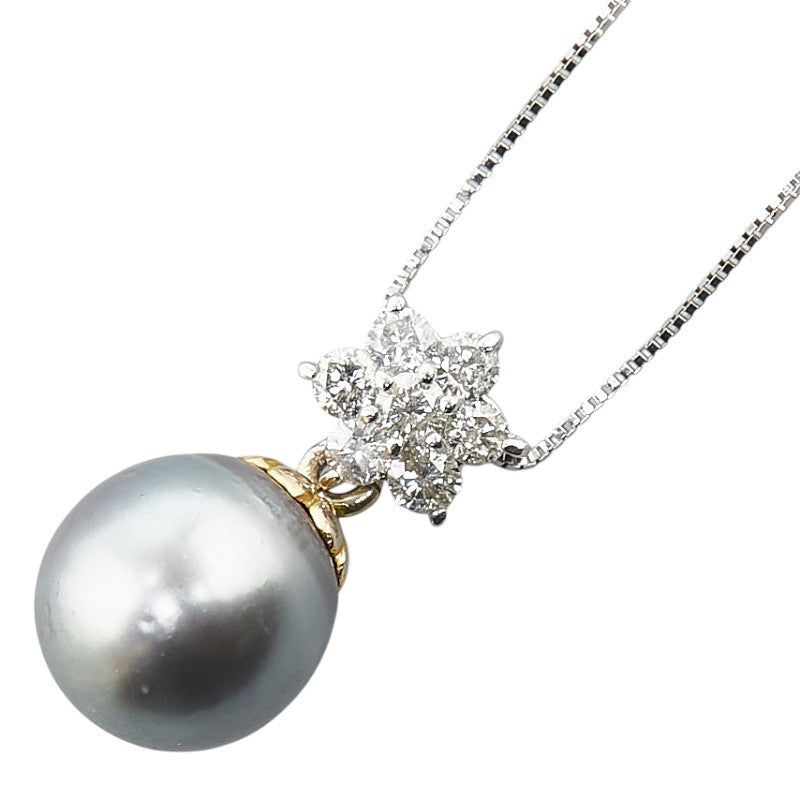 K14WG ホワイトゴールド 黒蝶真珠11mm ダイヤ0.50ct 星 スター モチーフ ペンダントネックレス レディース 【中古】